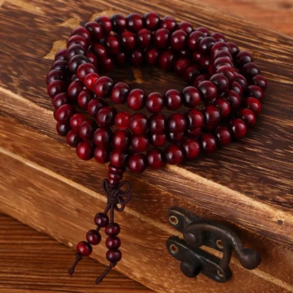 Yoga Meditation Sandalwood Mala Beads Rosary Wrap Bracelet Wooden Red Black - Picture 8 of 16
